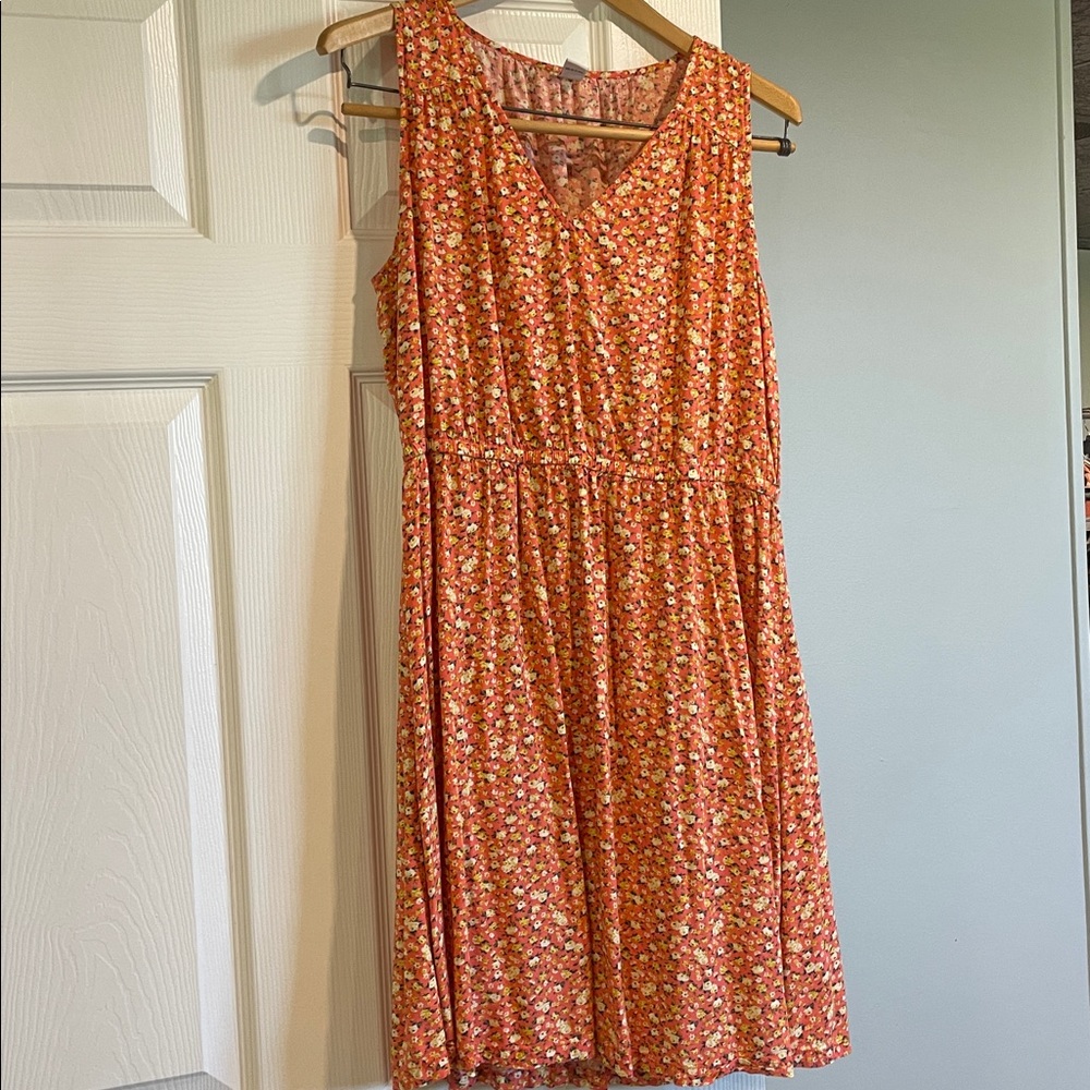 Old Navy Orange Floral Sleeveless Midi Dress